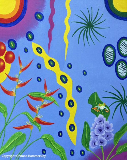 TROPICAL GARDEN WITH RED-EYED TREE FROG